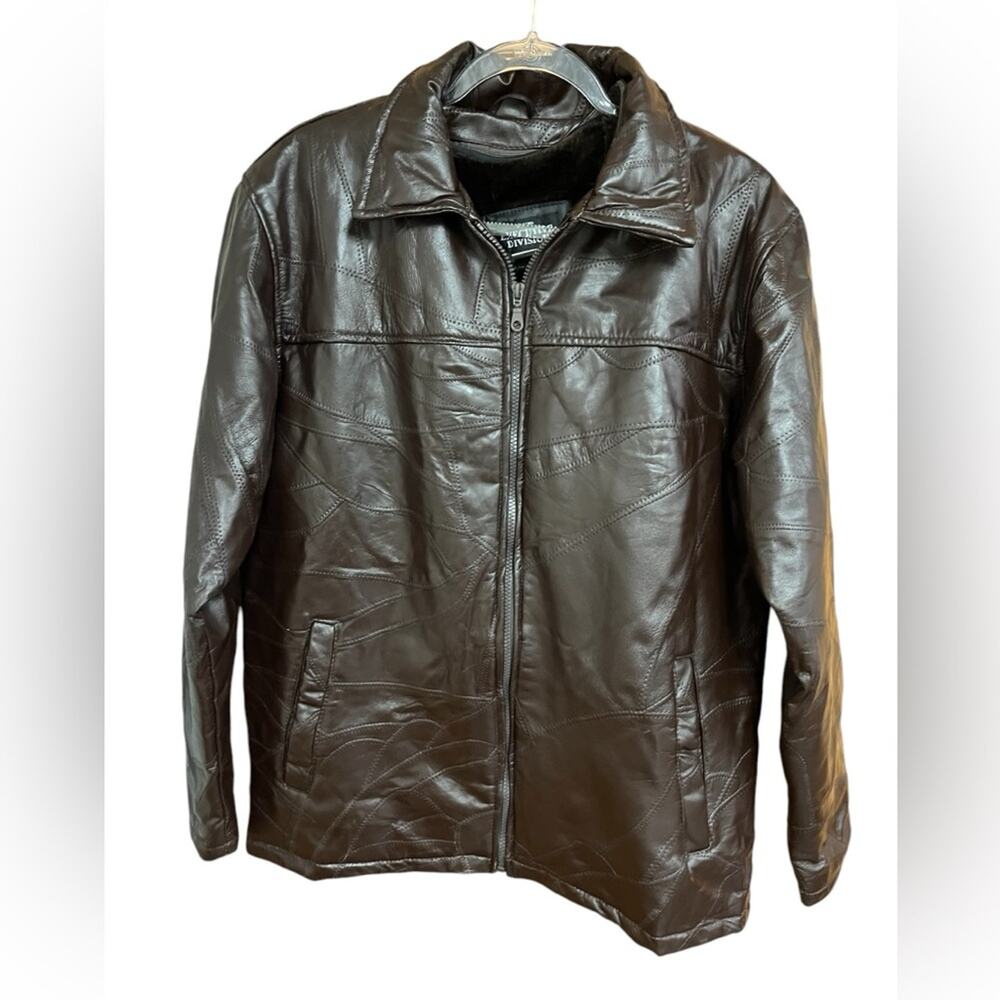 Vtg 90s Brown Patchwork Leather Removable Furry L… - image 1